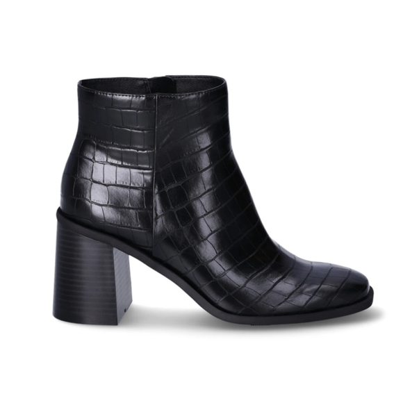 Shoes - Black Croc-Embossed Ankle Boots